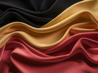 Obraz premium Abstract digital composition featuring flowing textures of black yellow and red blending seamlessly in horizontal sections to create a sense of elegance and power.