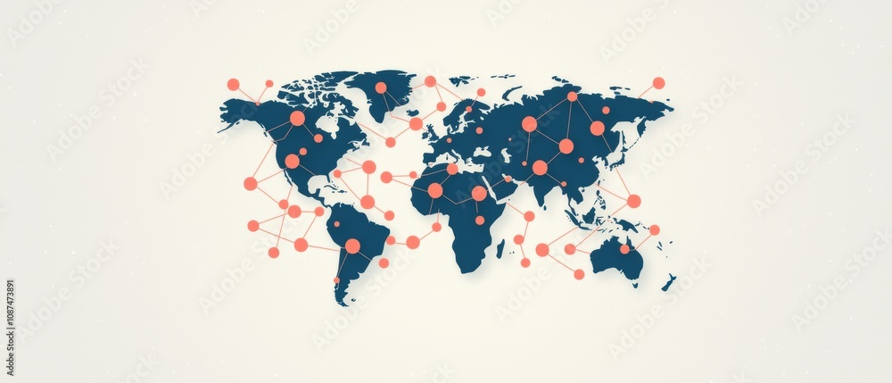 Poster colorful world map with location markers highlighting various global sites and connections.