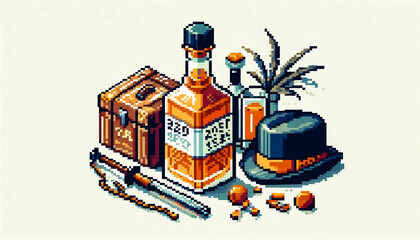 Illustration against light background with space for text, pixel art style 