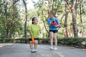 Empowering Friendship Disabled Young Woman Jogging with Close Friend in Park, Embracing Fitness and Togetherness