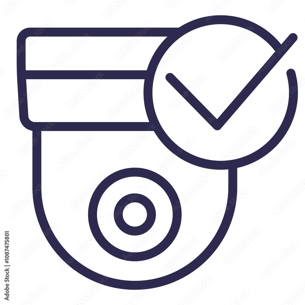 Poster ip camera line icon with checkmark