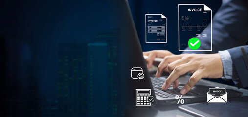 managing online invoices, electronic tax, e-invoice, and digital receipt statements concept