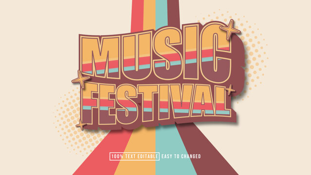 Music Festival retro vintage classic Style Cartoon 3D, editable text effect.