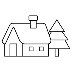 house and tree icon. illustration of cottage