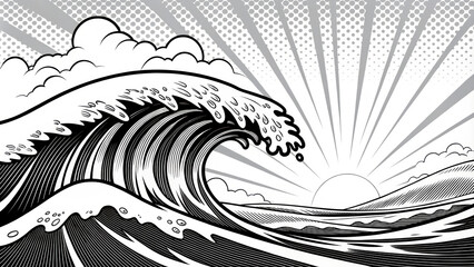 Fototapeta premium Vintage Energetic Design with Dynamic Wavy Lines in Comic Style