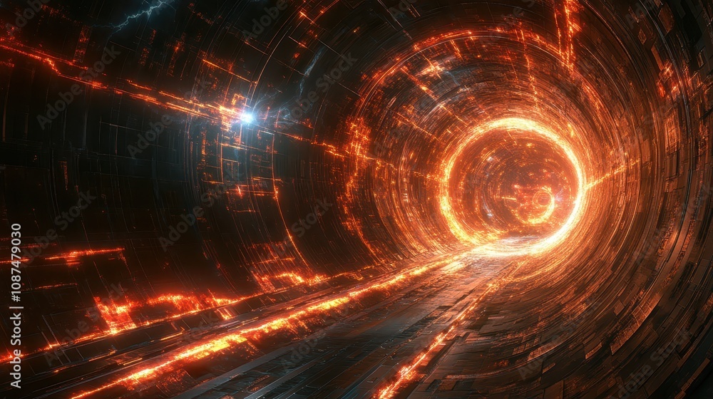Poster a mesmerizing tunnel of light with swirling orange and glowing elements creates a sense of depth and