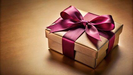 Obraz premium A Closeup of a Gold Gift Box Tied with a Crimson Ribbon and Bow, Resting on a Golden Background