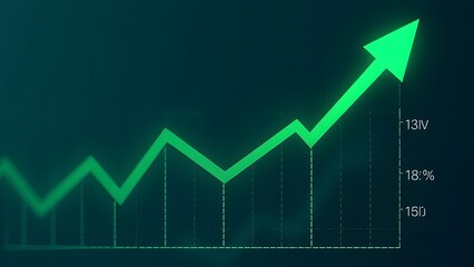 Fototapeta premium On the graph, there is a green arrow prominently pointing upwards, indicating a positive trend or increase in the data representation