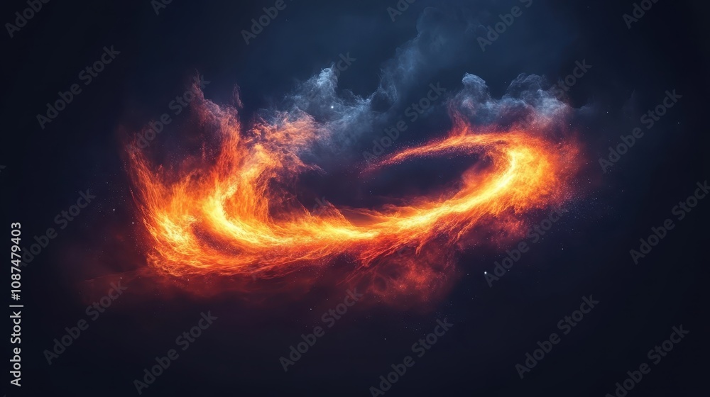 Poster a vibrant swirl of fiery colors against a dark background, creating a dynamic and mesmerizing visual