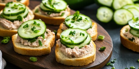 Delicious cucumber and tuna appetizers make a perfect tasty snack. These small sandwiches featuring cucumber and tuna paste are ideal for any party or gathering as a delightful snack option.