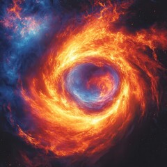 A mesmerizing cosmic swirl of fiery orange and deep blue, depicting the beauty and vastness of the universe.