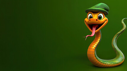 Fototapeta premium Happy 3D snake wearing tiny hat, smiling with its tongue out