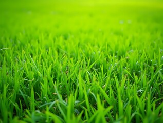 Fototapeta premium Green lawn with fresh grass outdoors, ground level perspective