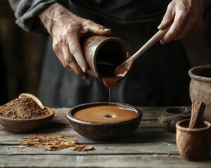 Artisan pouring traditional resin for jewelry, handcrafted, ancient beauty