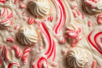 Festive peppermint dessert with swirls and whipped cream in a cozy setting. Generative AI