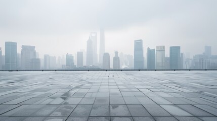 Empty square floor with city skyline background, City skyline with a celestial spectacle, where cosmic phenomena dance across the urban panorama