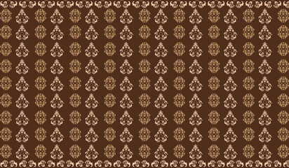 Traditional seamless geometric ethnic pattern. Decorated with brown carpet flowers. Vintage style. Design for background, wallpaper, illustration, fabric, clothing, textile, batik, embroidery, carpet.