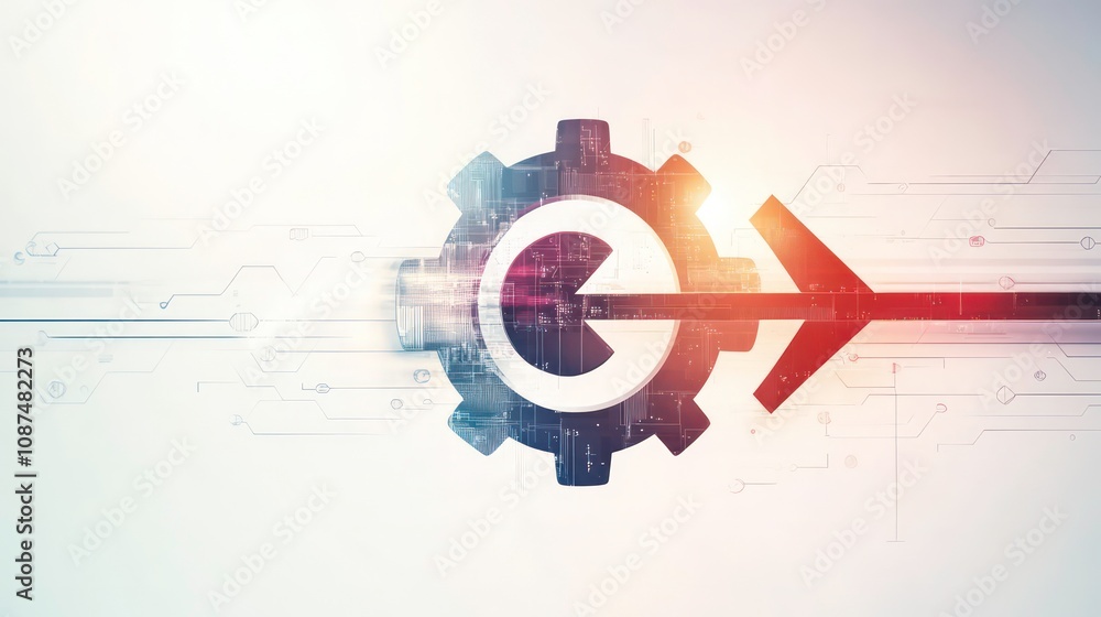 Poster abstract gear and arrow icon, symbolizing the transformation and optimization of business processes