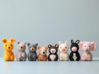 Naklejka premium Detailed needlefelting of animal figures, handcrafted, whimsical traditions