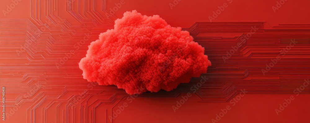Poster a vibrant red cloud floats against a textured background, creating an abstract and visually striking