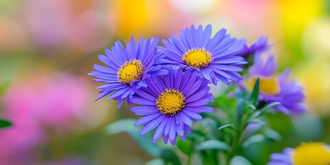 Obraz premium Smooth blue aster flowers, known as Symphyotrichum laeve, bloom beautifully in the garden, showcasing the vibrant colors typical of this flowering plant from the Asteraceae family.