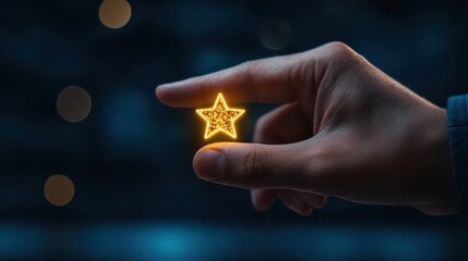 Hand Holding a Glowing Star Symbolizing Dreams and Aspirations Against a Dark Background with Bokeh Lights, Ideal for Inspirational and Motivational Themes