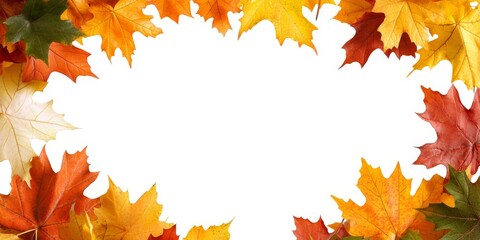 Colorful leaves create a stunning autumn frame, beautifully showcasing the vibrant hues of autumn. This autumn frame of colorful leaves is perfect for highlighting seasonal designs.