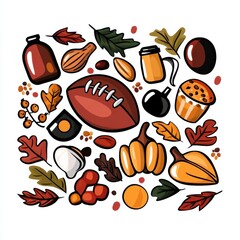 Thanksgiving American football Colorful autumn-themed illustration with football and seasonal elements.