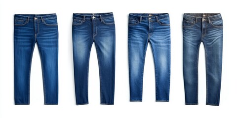 Stylish blue jeans displayed on a clean white background, highlighting the versatility and trendiness of blue jeans for various casual outfits and fashion styles. Perfect for showcasing blue jeans.