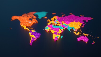 Fototapeta premium Colorful World Map with Geometric Patterns Depicting Global Diversity and Connectivity in a Modern Digital Style for Educational and Creative Use