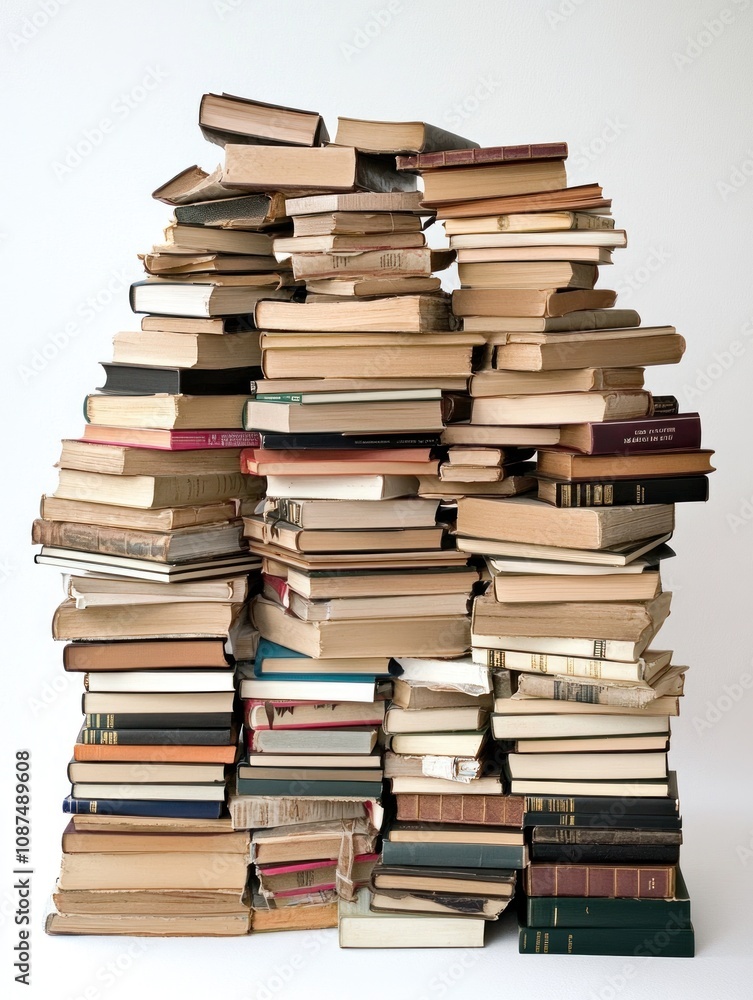 Aufkleber a large stack of assorted books arranged haphazardly, showcasing various sizes and colors.