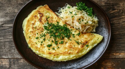 Delicious Omelet with Sauerkraut on Rustic Plate