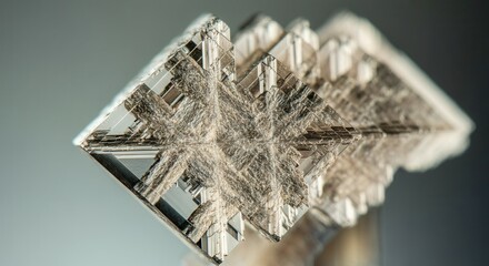 Close-up view of crystal snowflake patterns in birefringent material