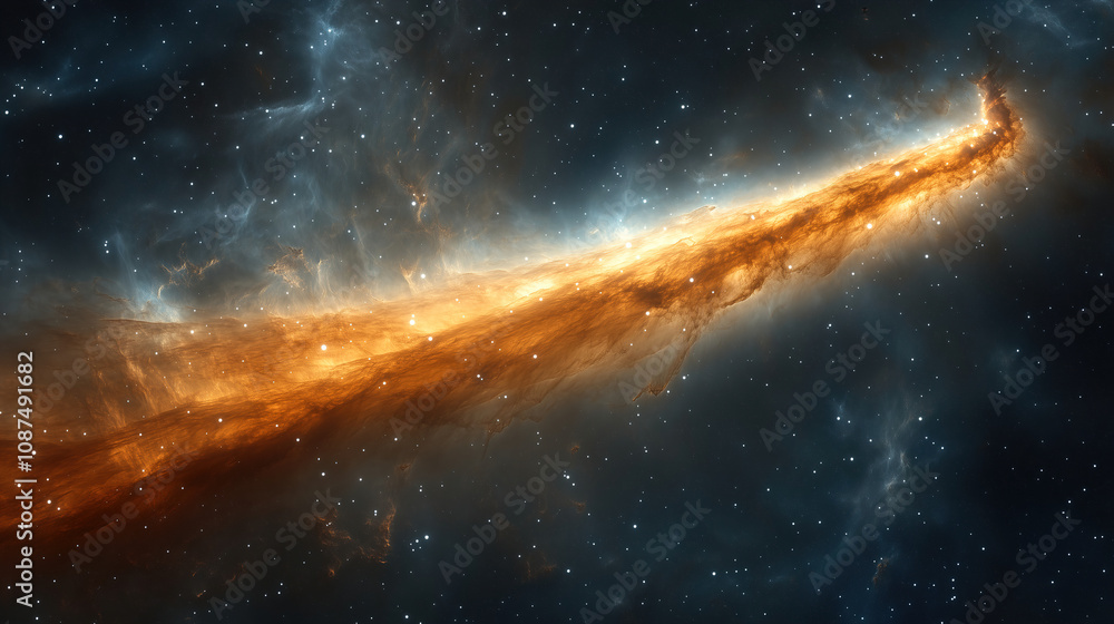 Poster a stunning view of a cosmic nebula glowing in vibrant orange hues against the vast backdrop of space