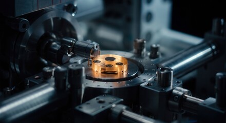 Fototapeta premium Precision engineering components on industrial manufacturing machine