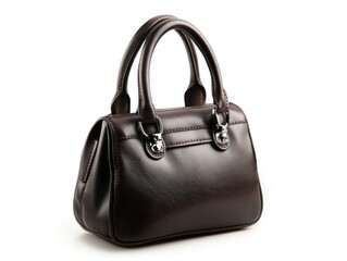 Fototapeta premium A stylish brown leather handbag with dual handles and silver accents.