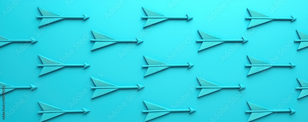 Poster a vibrant blue background features a pattern of stylized arrows, emphasizing direction and movement 