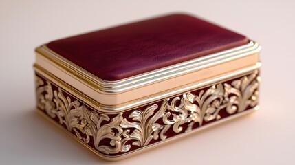 Luxurious Maroon Decorative Box with Intricate Gold Embellishments on Elegant Design for Home Decor and Gift Ideas