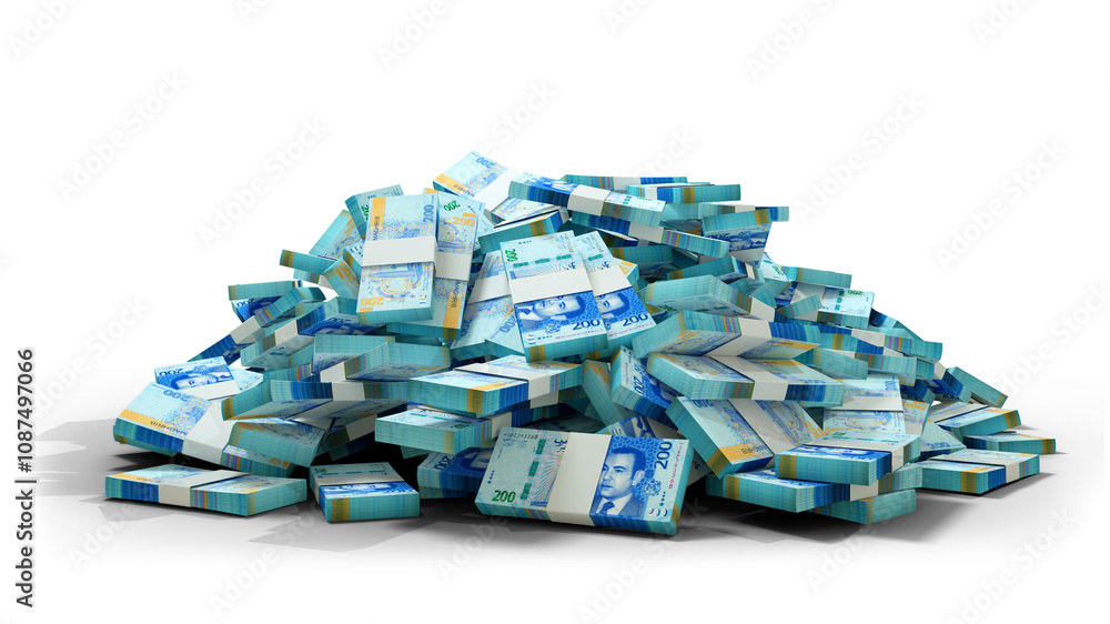 Poster big pile of morocco dirham notes. a lot of money isolated on transparent background. 3d rendering of