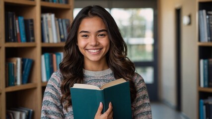 Girl student with books in glasses. Studying in college, university