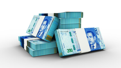 3d rendering of Stack of Morroco Dirham  notes. bundles of morocco currency notes isolated on transparent background
