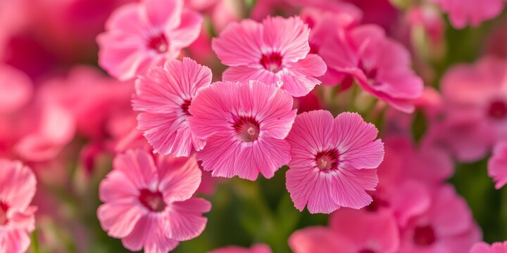 Close up of Dianthus pink flowers in a vibrant summer garden, showcasing the beauty of the Sweet William flower, also known as Sweetwilliam, in full bloom and rich colors.