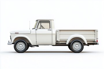 white retro vintage pick up car isolated on white background