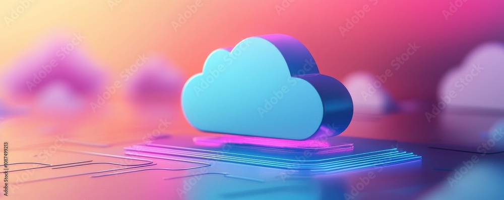 Poster a stylized cloud icon sits above a colorful digital background, symbolizing cloud computing and data
