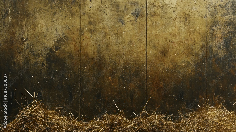 Poster rustic textured wall with hay at the bottom