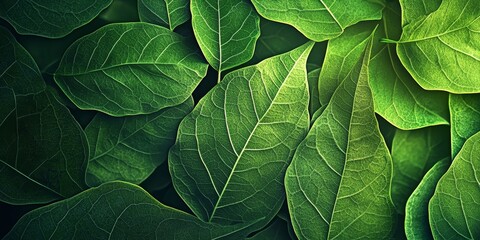 Green background featuring a leaf design, this image captures the essence of nature, showcasing a vibrant green background intertwined with a beautiful leaf motif. Perfect for eco themed projects.