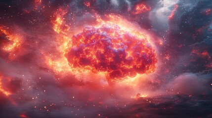 Fototapeta premium Explosive Nebula Cloud in a Cosmic Scene with Bright Flames and Colorful Gas, Evoking Imagery of Creation and Destruction in the Universe