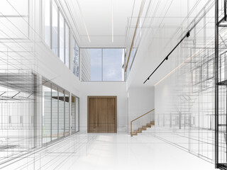 modern empty hall  interior design, 3d rendering