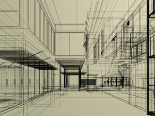 modern empty hall  interior design, 3d rendering