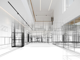 modern empty hall  interior design, 3d rendering